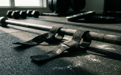 Lifting straps and barbell home gym setup shown in a practical buyer guide visual