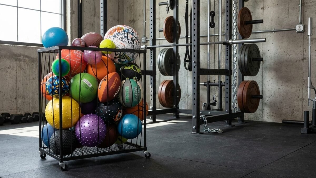 Best Compact Slam Ball Racks for Garage Gyms (2026) realistic product scene