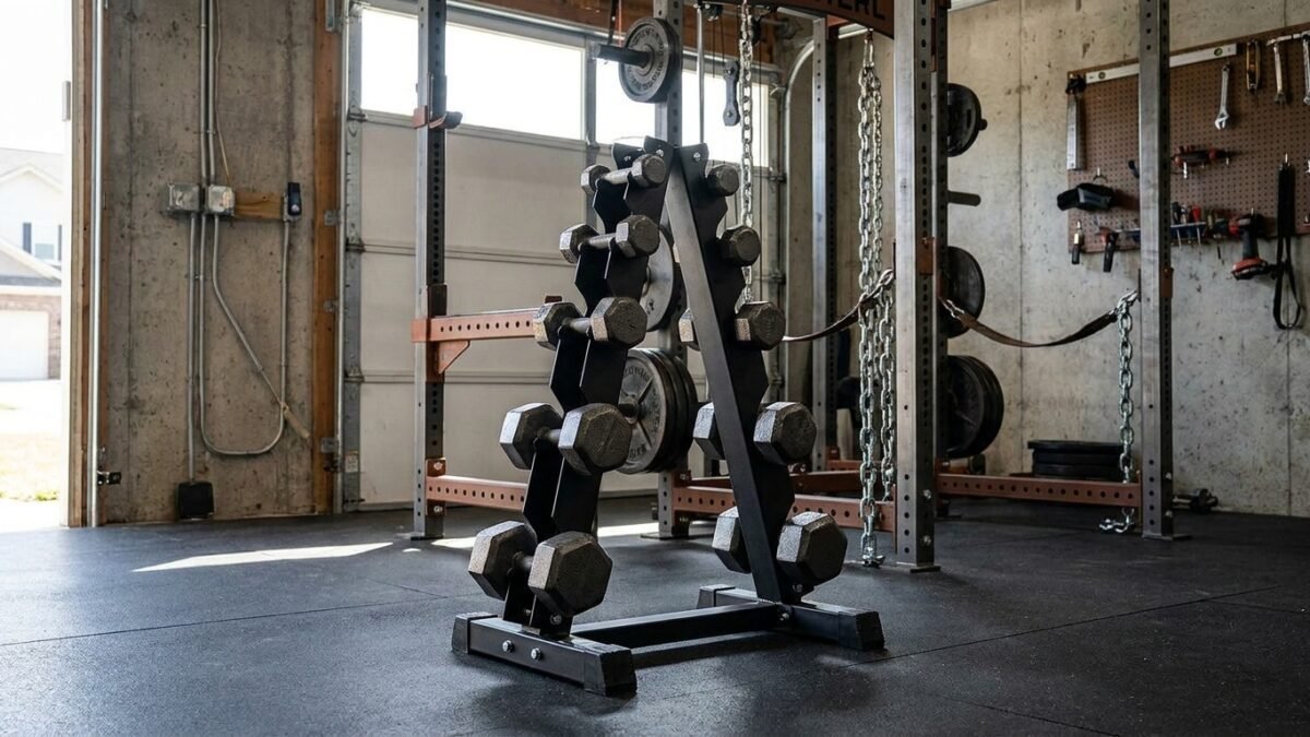 Best Dumbbell Racks for Home Gyms (2026) realistic product scene