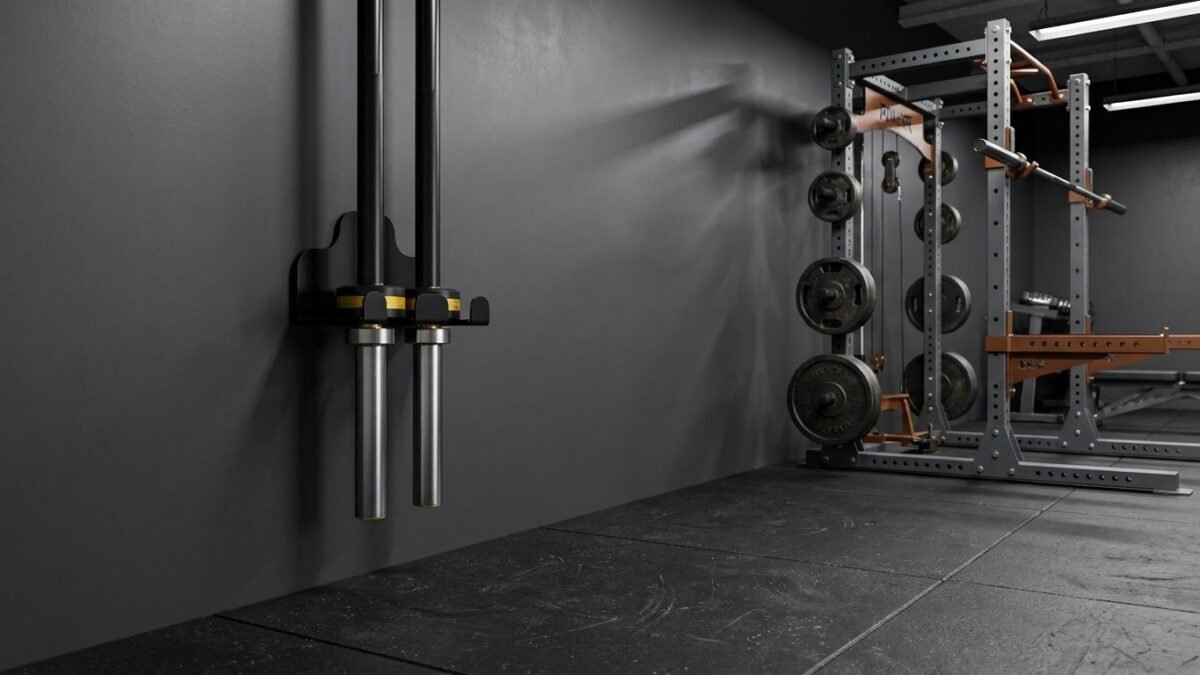 Best Wall-Mounted Barbell Racks for Home Gyms (2026) realistic product scene